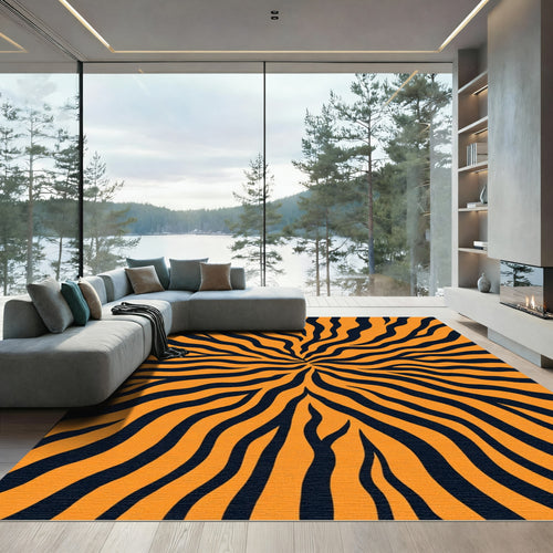 Bold Orange Black Animal Print Burst Rug