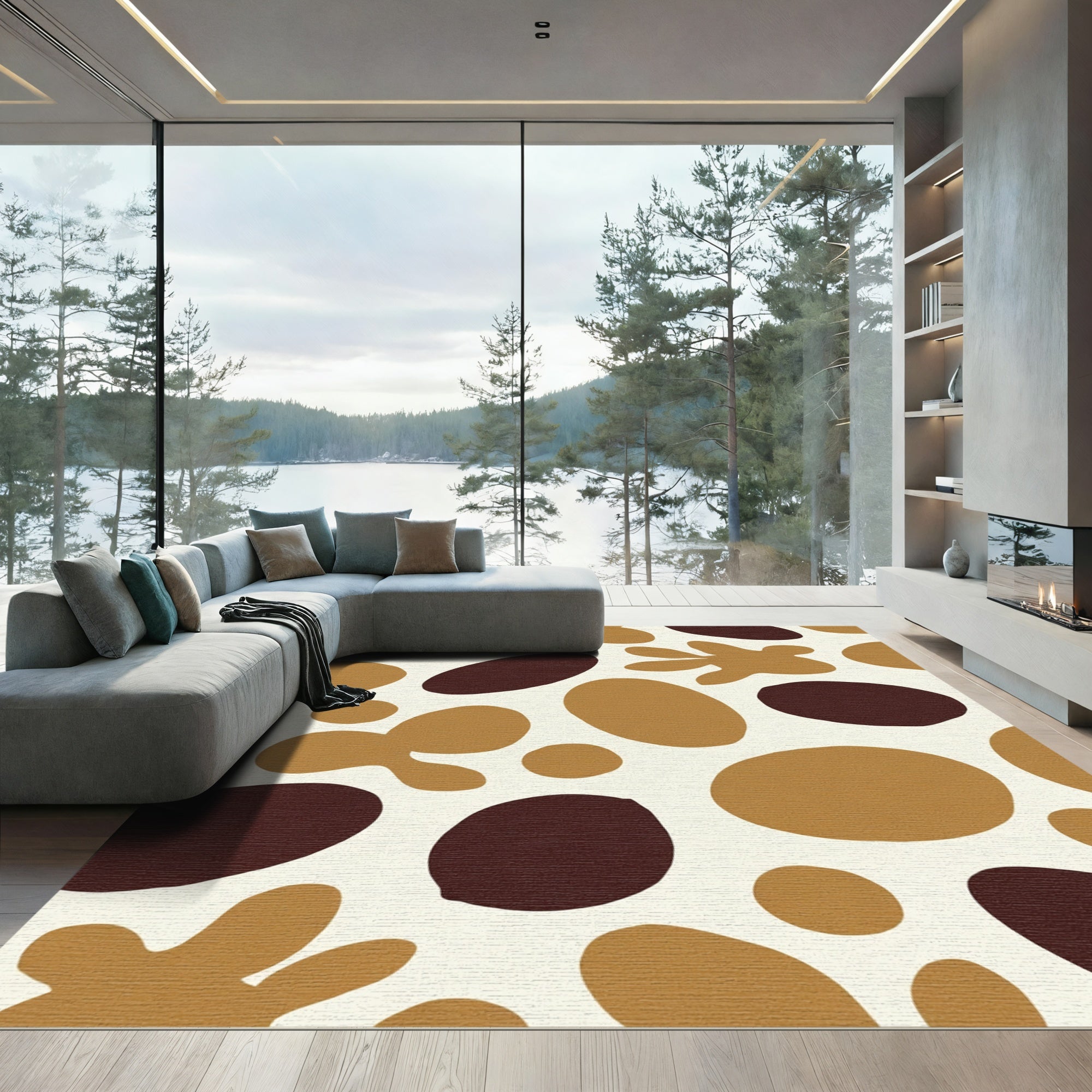 Abstract Ochre Brown Blob Mix Rug