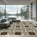 Ornate Blue Black Amber Medallion Rug