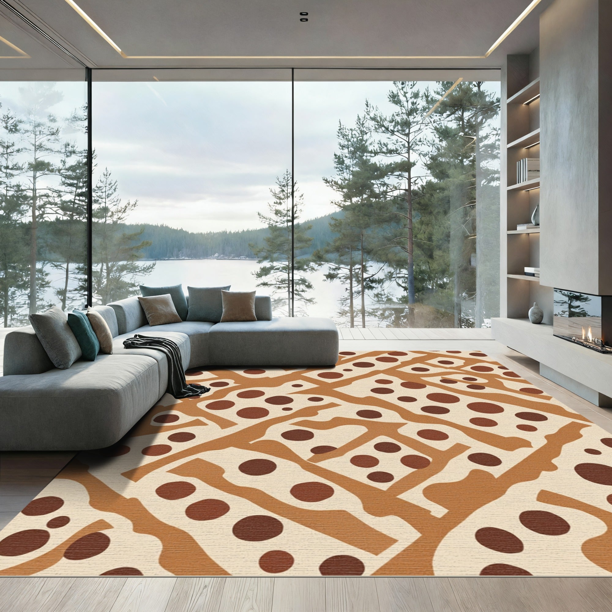 Brown Tan Polka Dot Abstract Rug