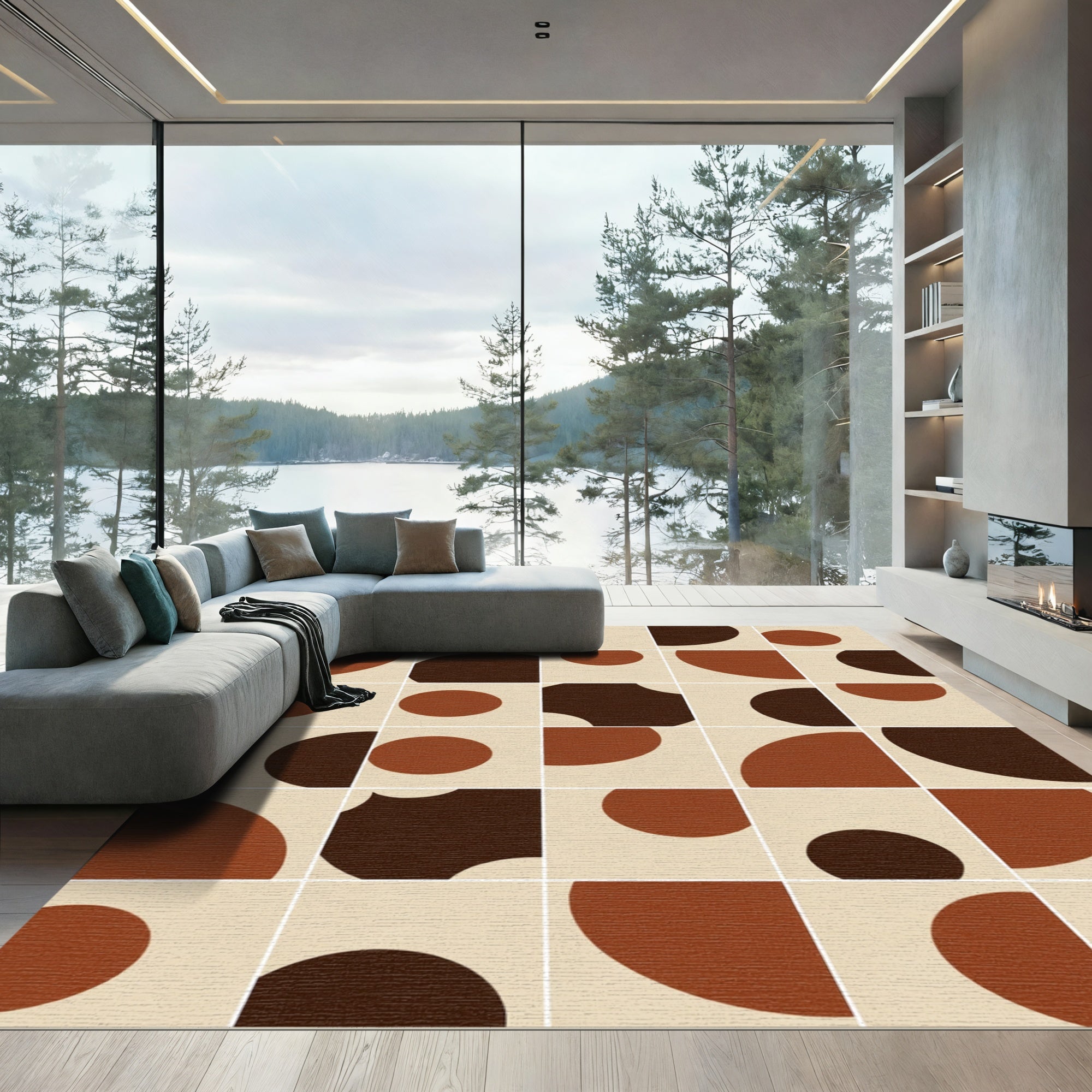 Earthy Tone Abstract Circle Composition Rug