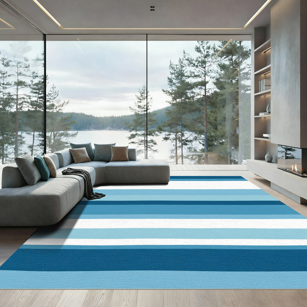 Coastal Blue Stripe Abstract Rug