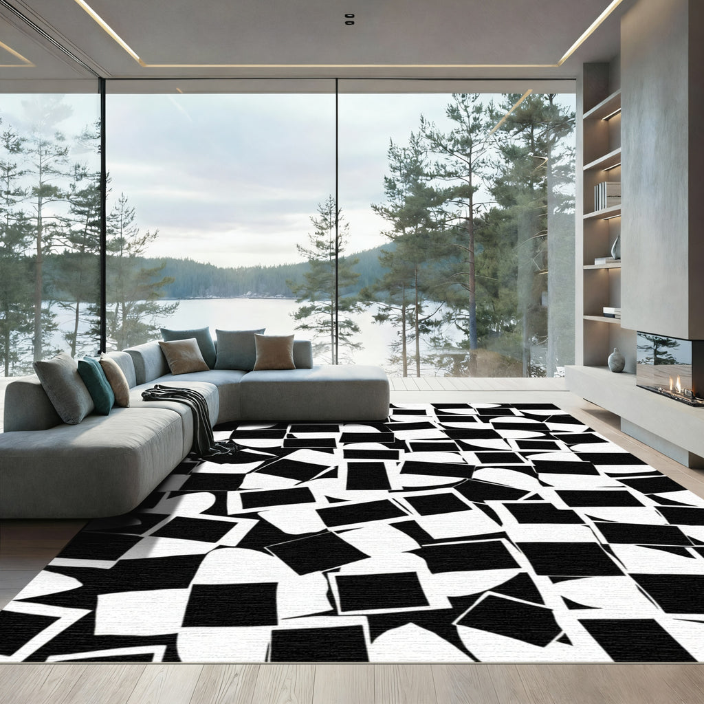 Monochrome Abstract Squared Composition Rug