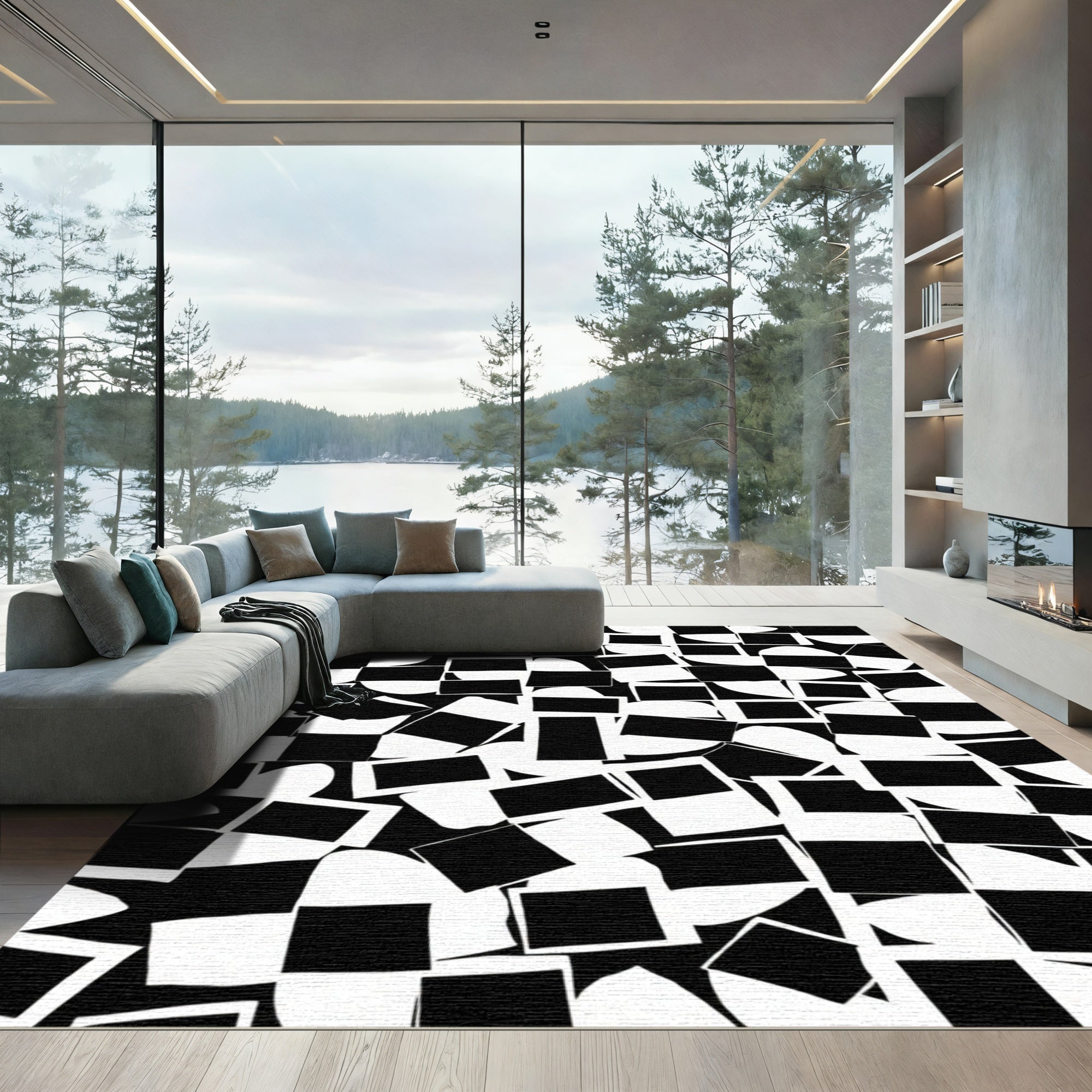 Monochrome Abstract Squared Composition Rug