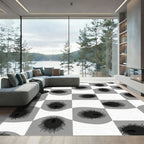 Gray Black Checkerboard Feather Motif Rug