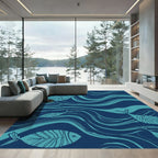 Deep Blue Ocean Fish Waves Rug