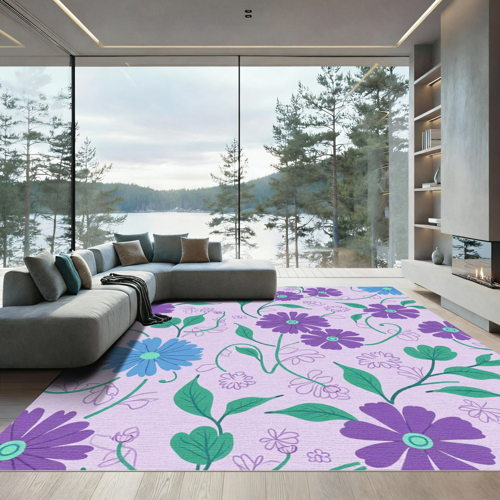 Lavender Purple Blue Floral Whimsy Rug
