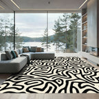 Cream Black Abstract Swirl Maze Rug