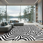 Bold Black White Organic Maze Rug