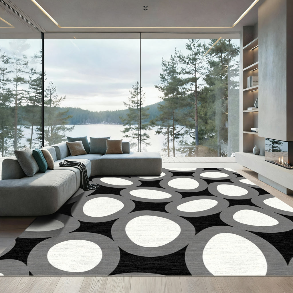 Abstract Gray And White Pebble Rug