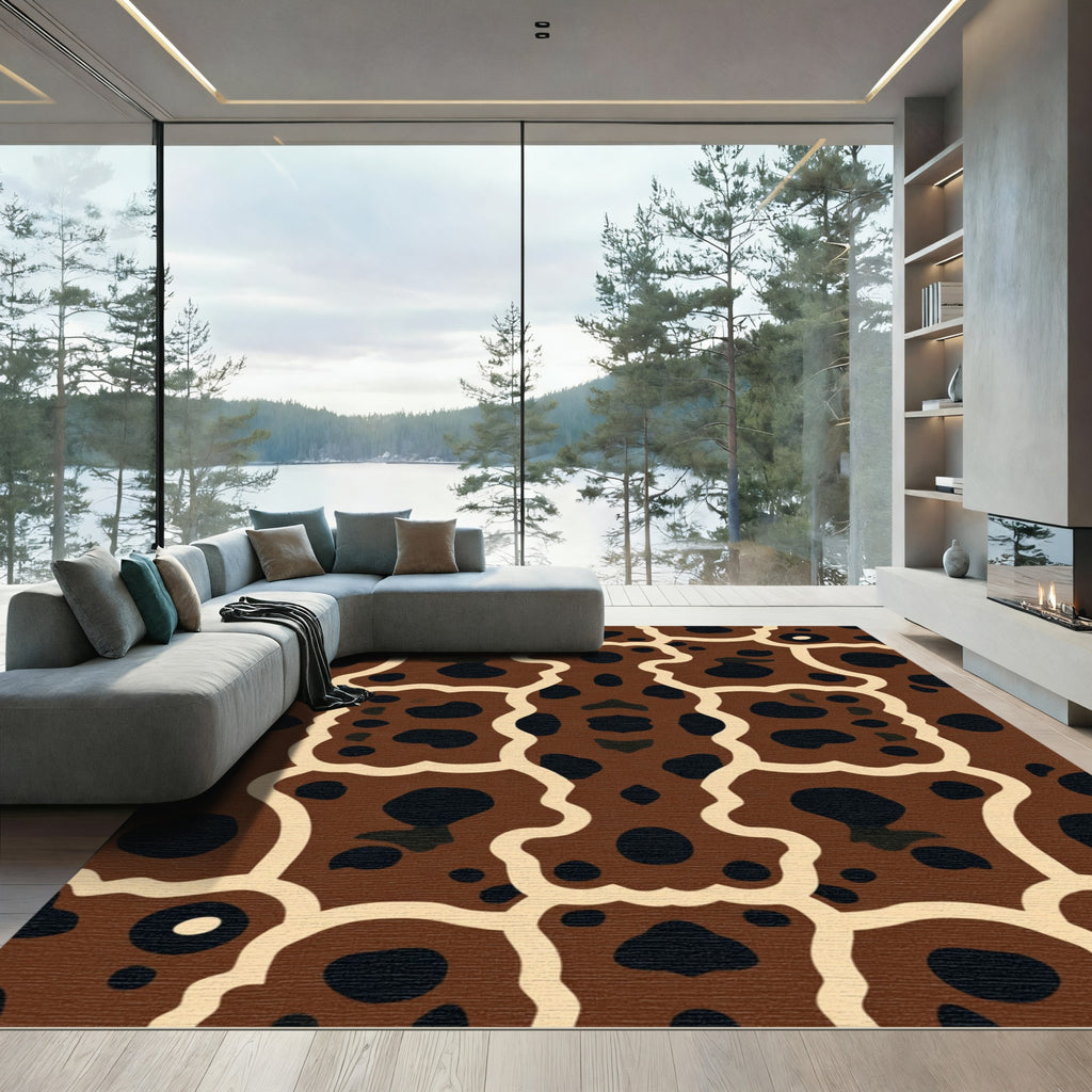 Brown Black Cream Organic Abstract Rug
