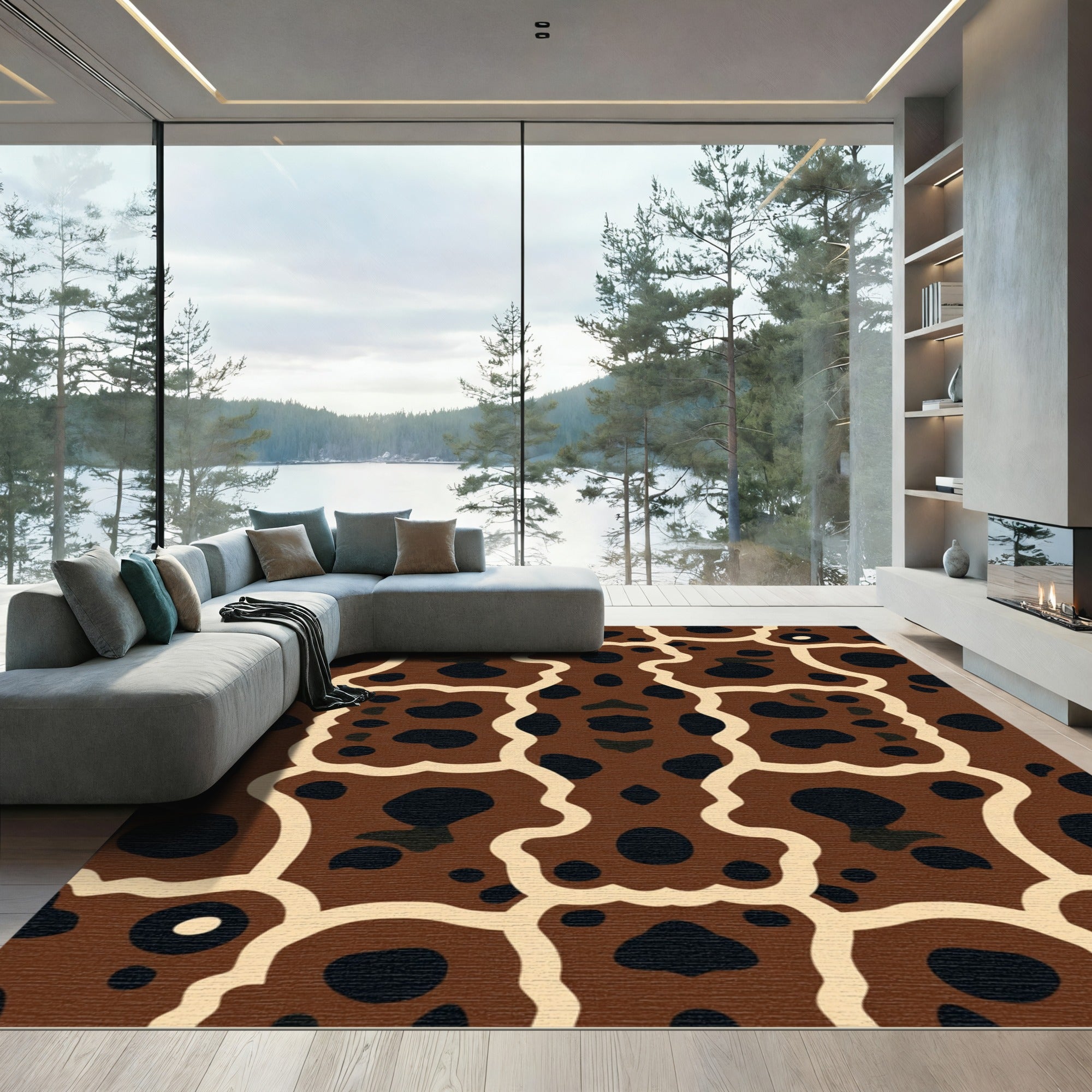 Brown Black Cream Organic Abstract Rug