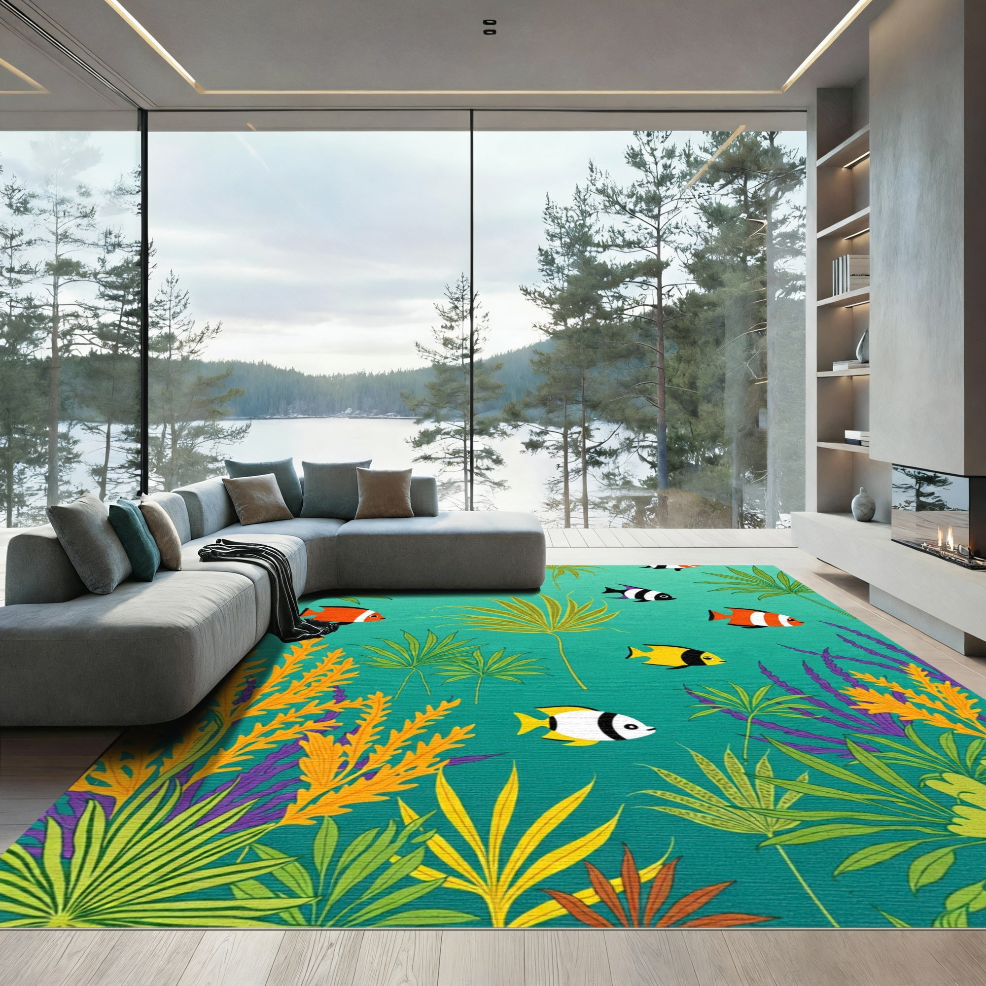 Vibrant Tropical Fish Ocean Flora Rug