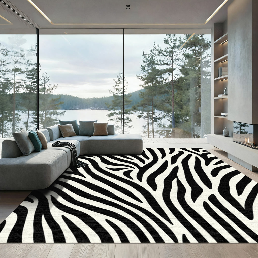Monochrome Wavy Streak Abstract Rug