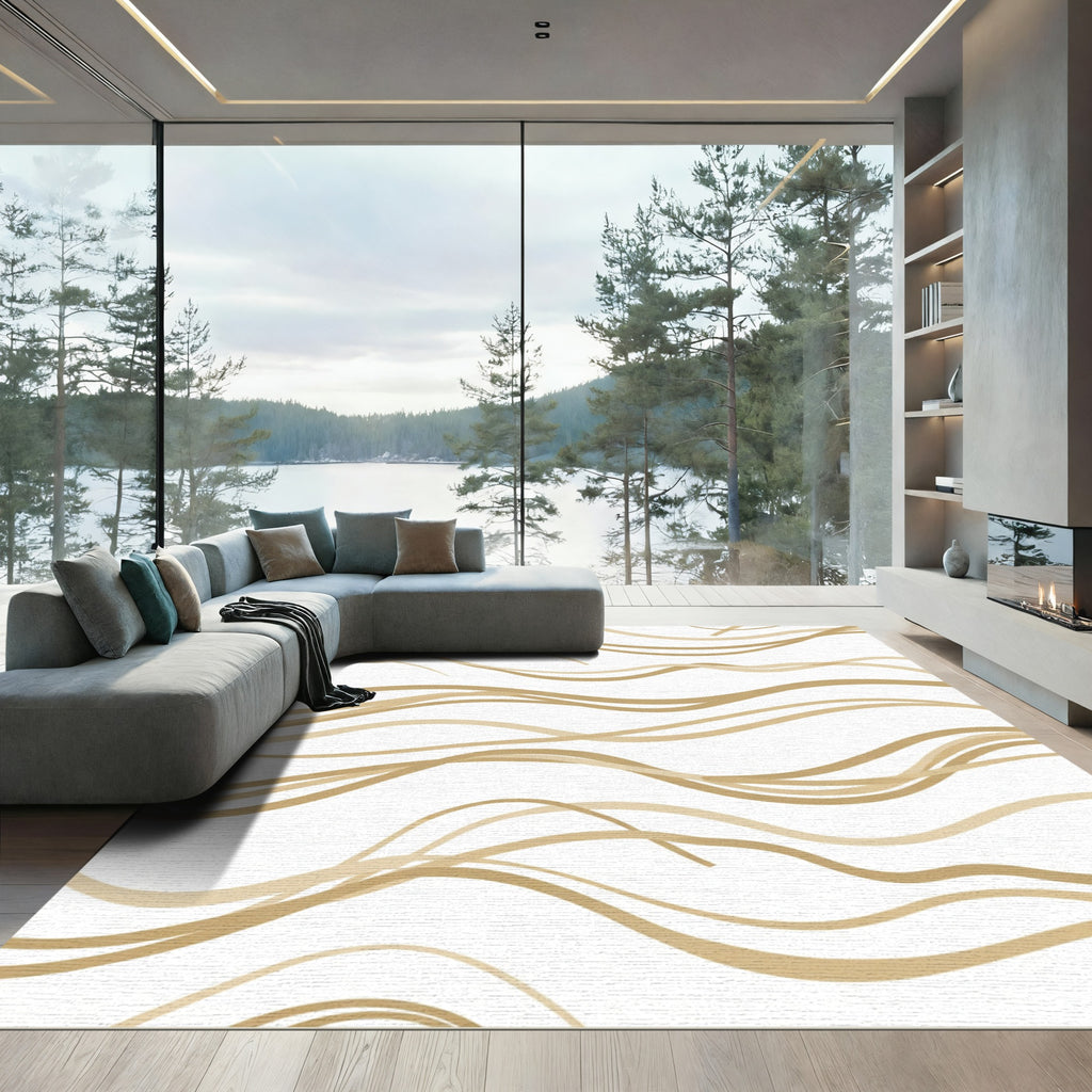 Creamy Gold Flowing Lines Rug