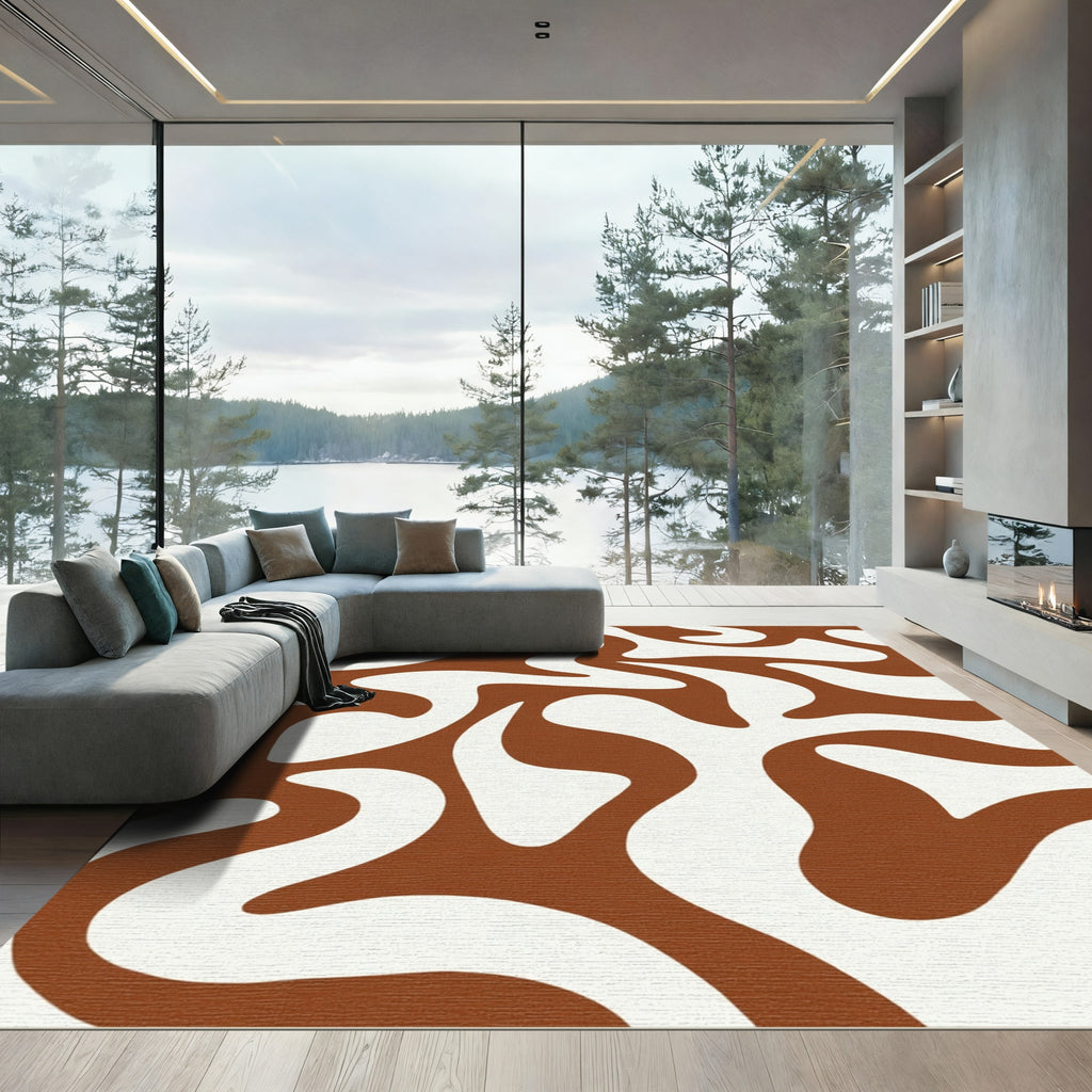 Brown and Cream Swirl Abstract Rug