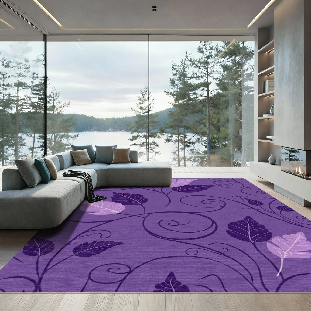Deep Purple Vine Leaf Swirl Rug