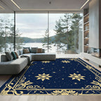 Midnight Blue Gold Starburst Medallions Rug