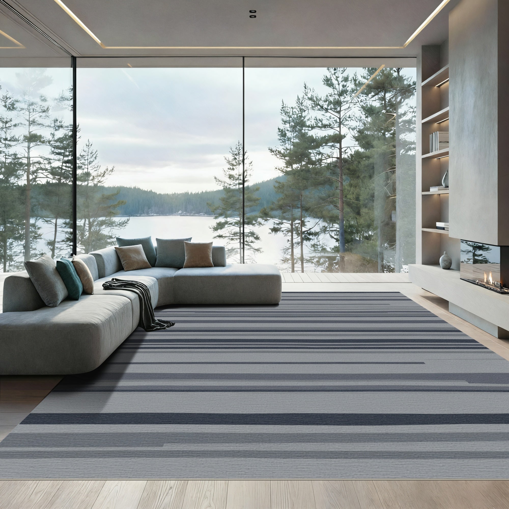 Subtle Gray Horizontal Line Rug