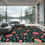 Teal Pink Orange Floral Garden Rug