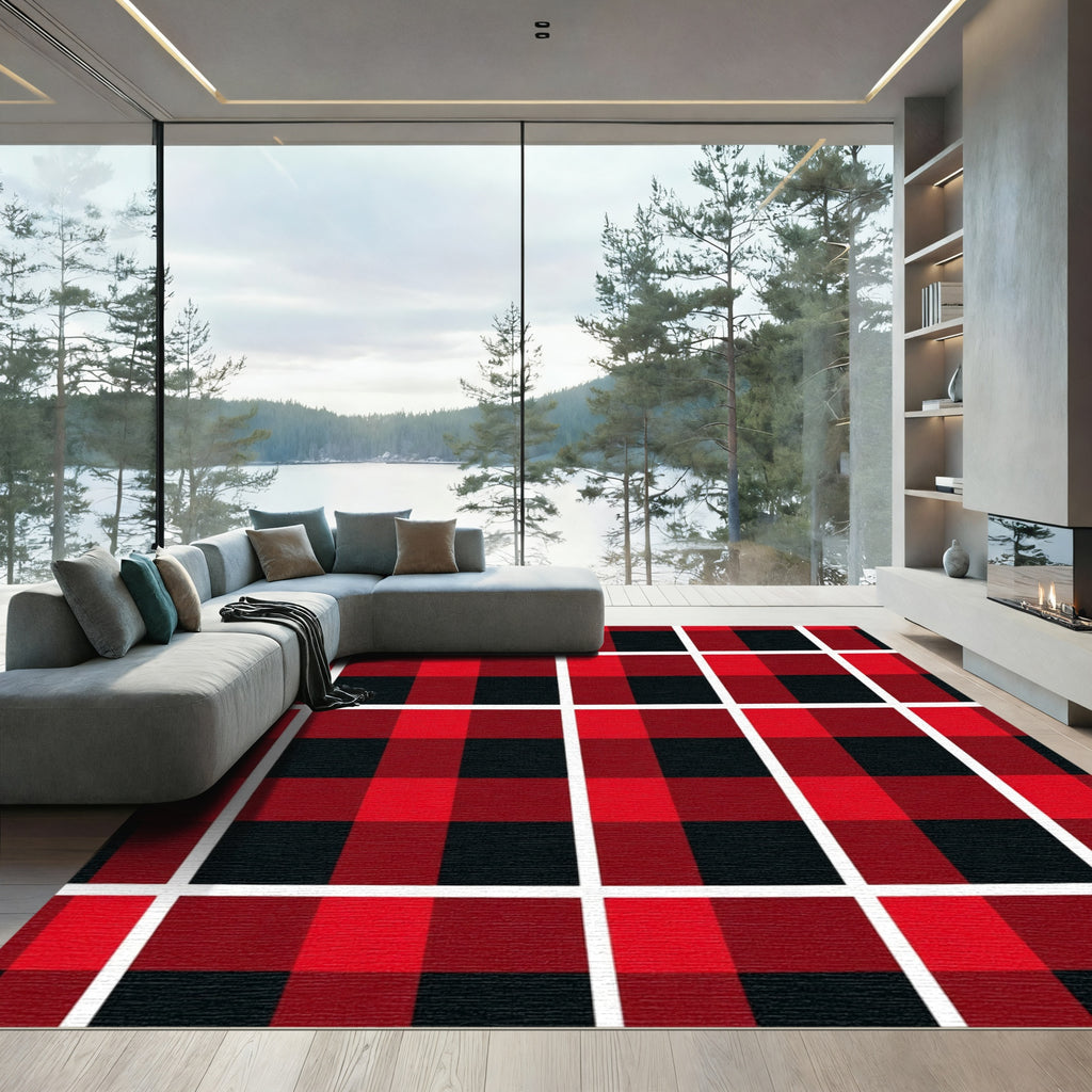 Red Black Buffalo Check Grid Rug