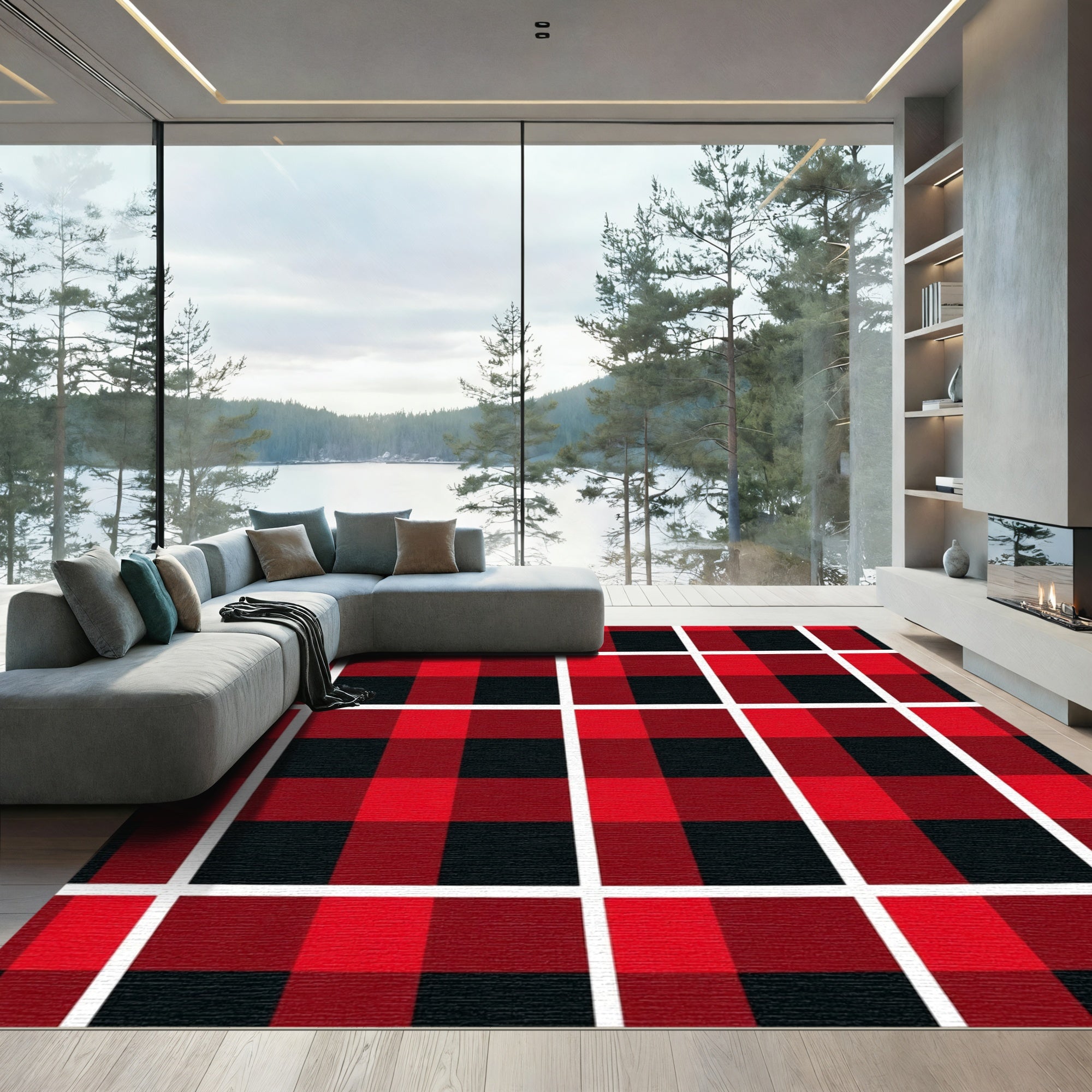 Red Black Buffalo Check Grid Rug