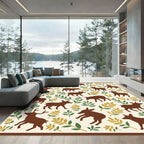 Brown Deer Woodland Leaves Rug