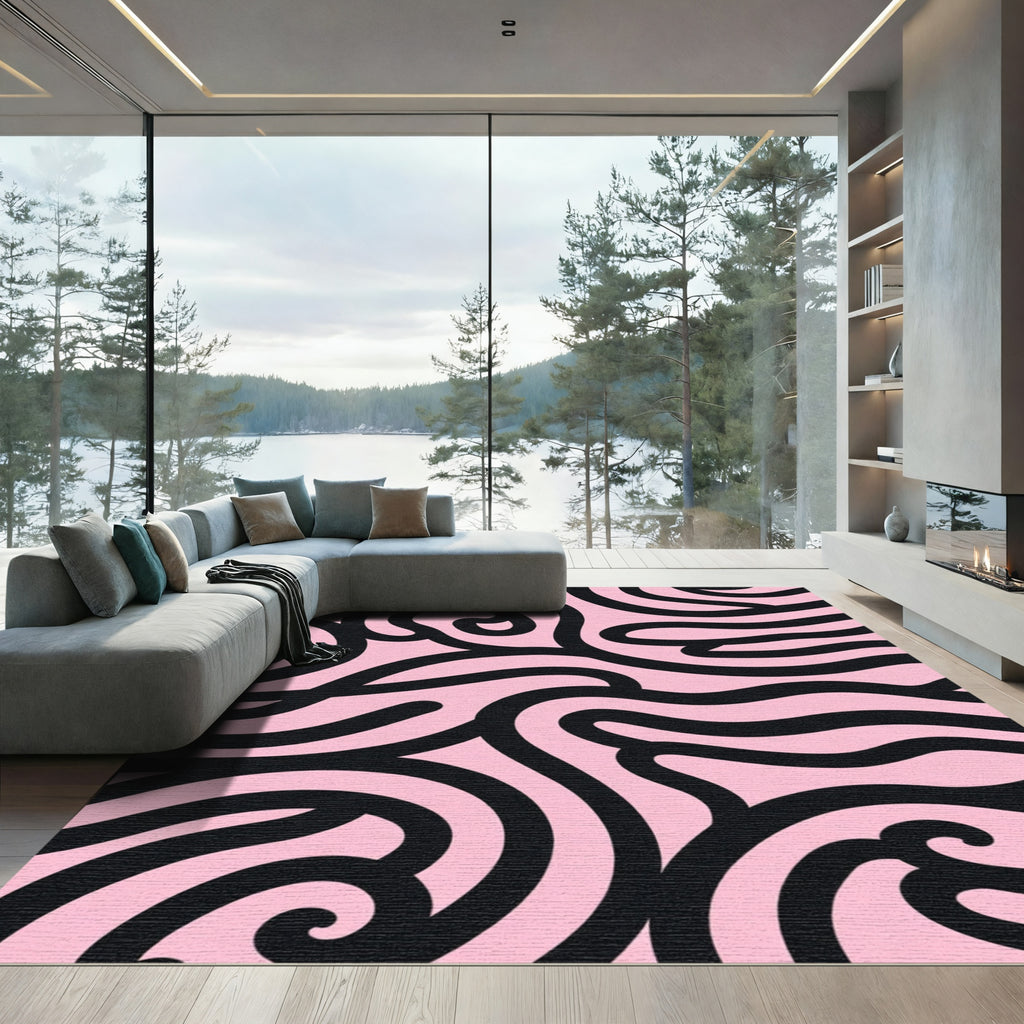 Pink Black Swirl Abstract Rug
