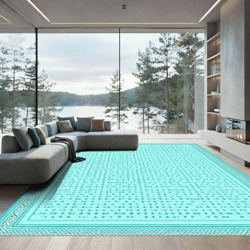 Aqua Diamond Lattice Border Rug