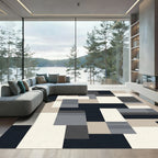 Modern Geometric Blocks Neutral Tones Rug
