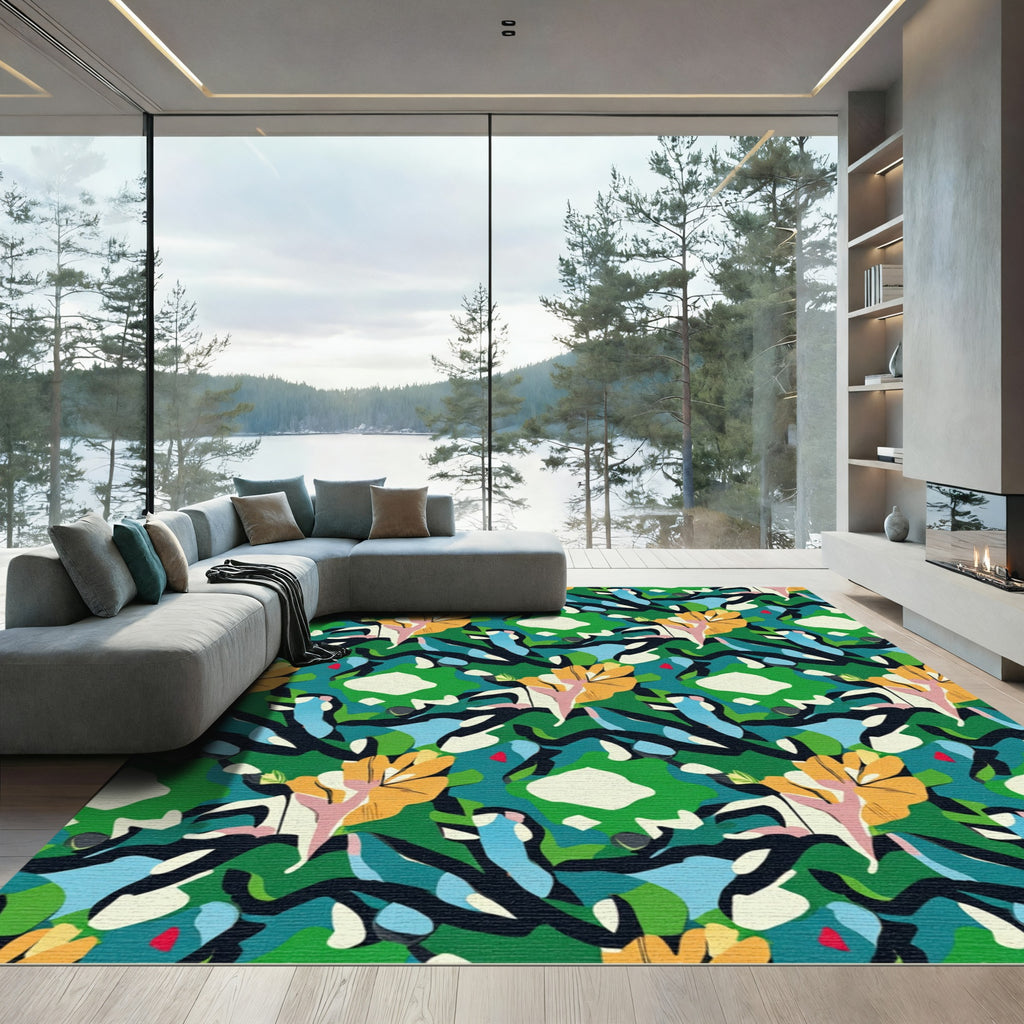 Bold Emerald Abstract Organic Swirl Rug