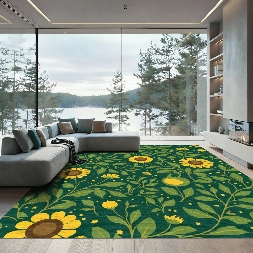 Emerald Green Sunflower Garden Rug