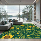 Emerald Green Sunflower Garden Rug