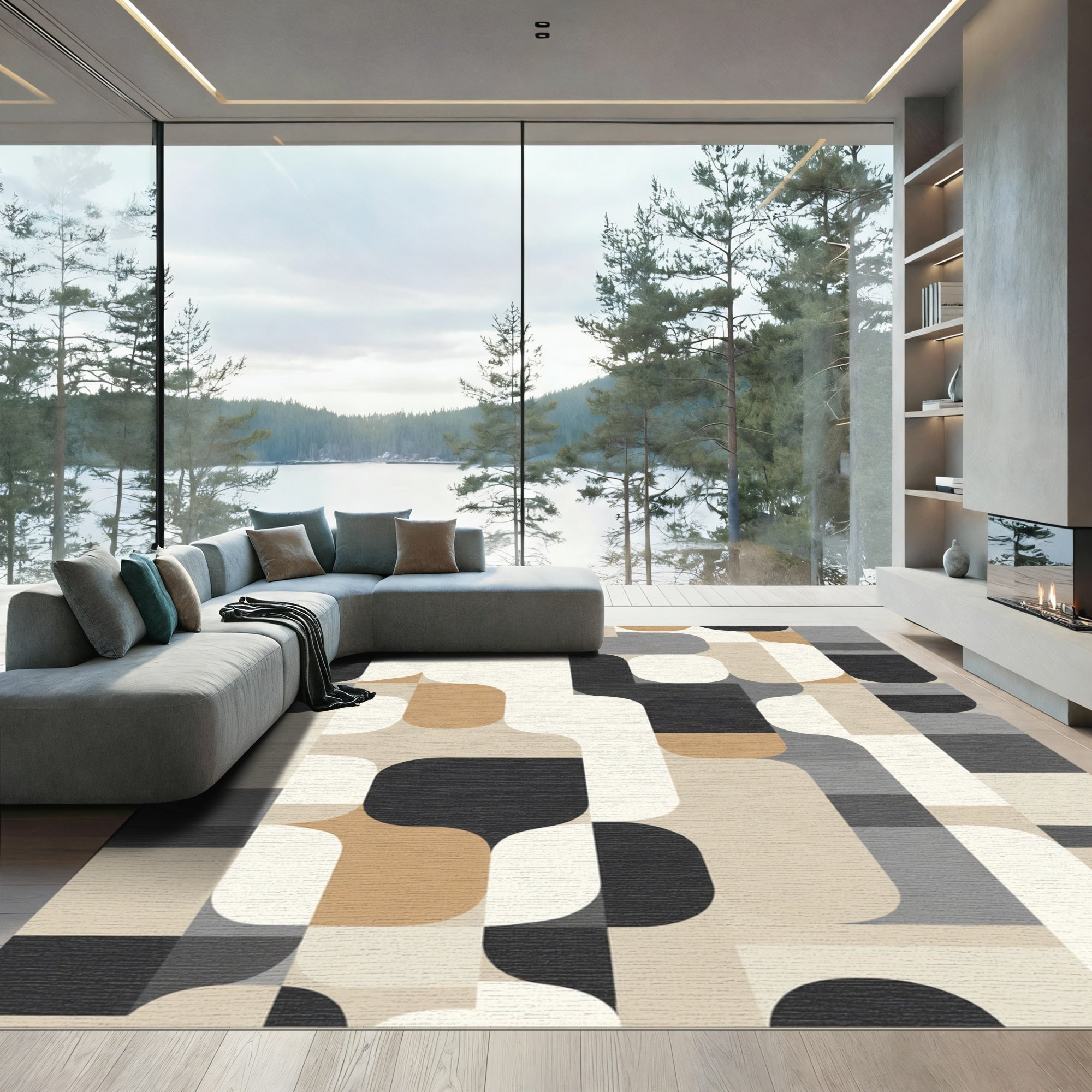 Mid Century Abstract Rounded Geometric Rug