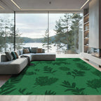 Deep Forest Green Leafy Cluster Arrangement Rug