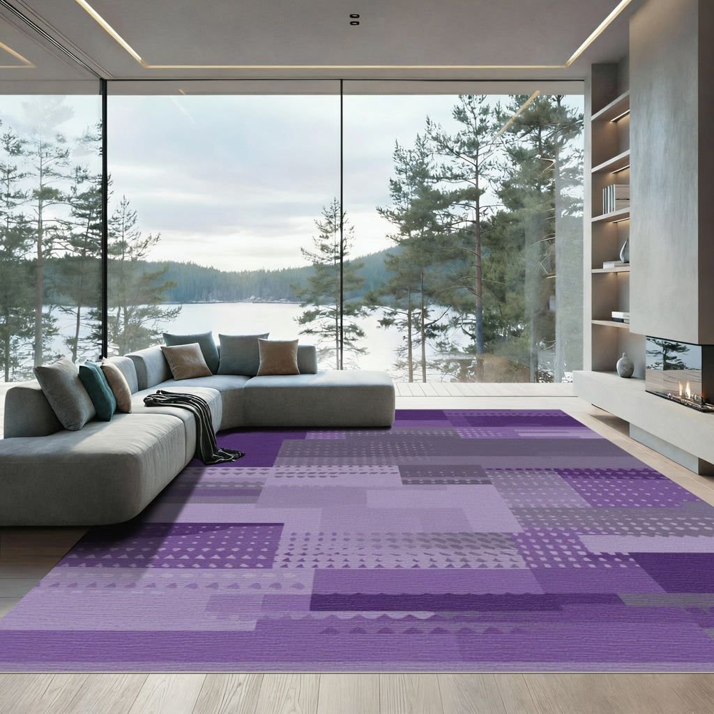 Abstract Geometric Violet Tone Blocks Rug