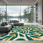 Deep Teal Yellow Botanical Vine Rug