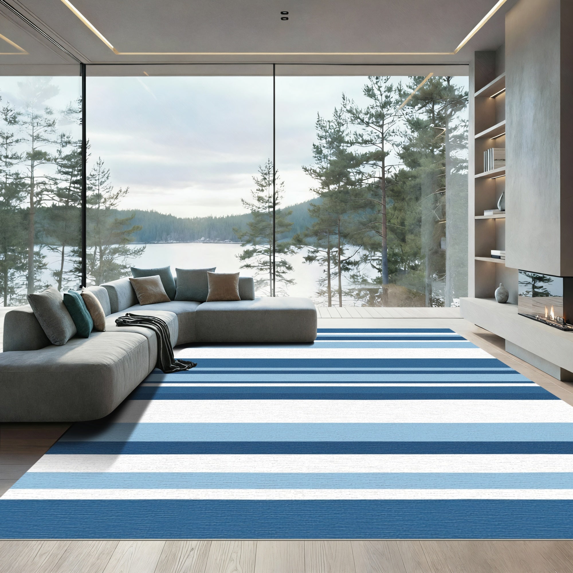Coastal Blue Striped Horizon Rug