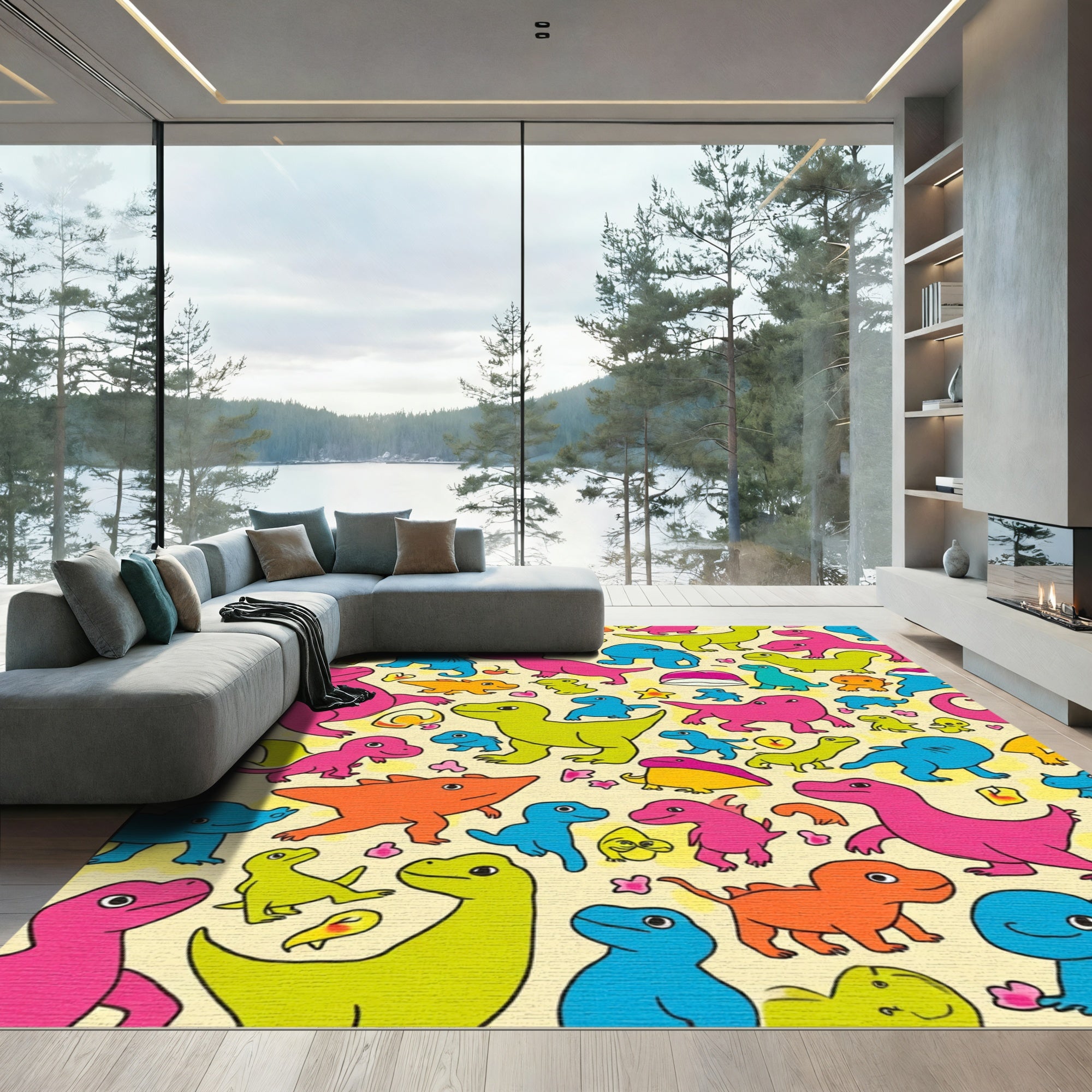 Playful Dinosaur Friends Colorful Composition Rug