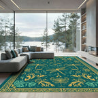 Teal Golden Dragonfly Floral Composition Rug