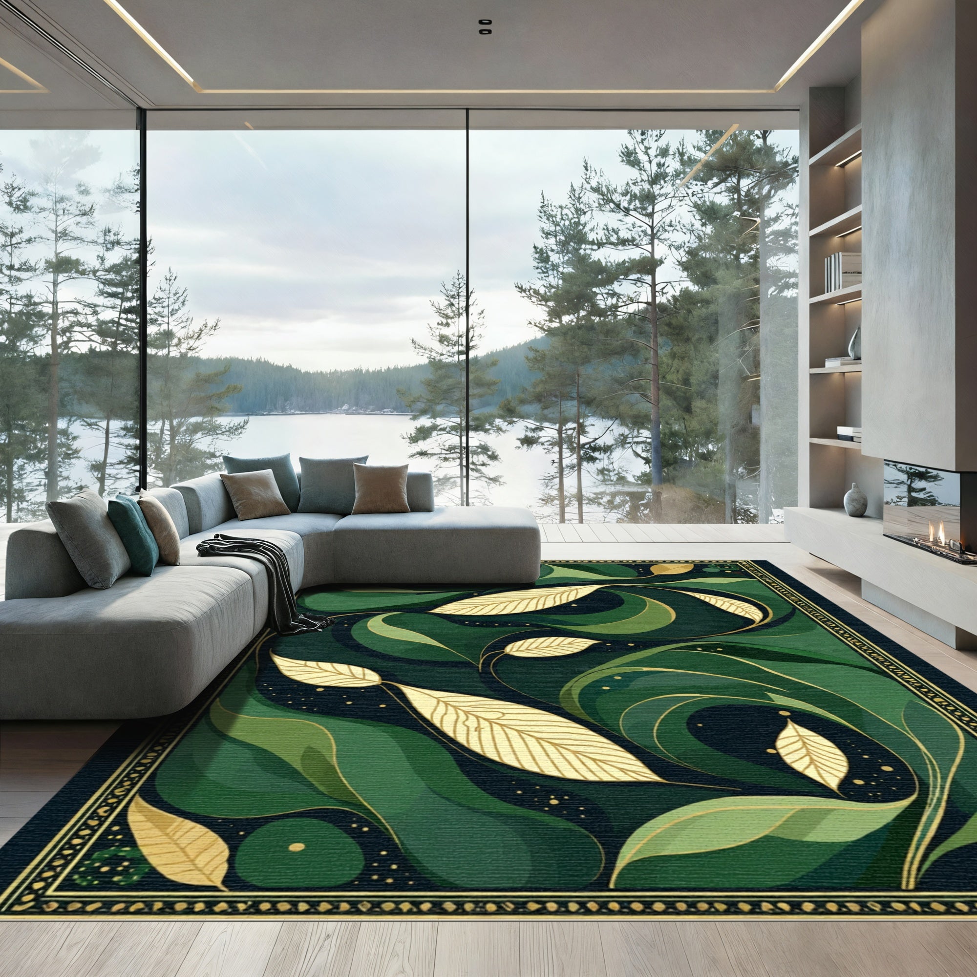 Emerald Forest Swirl Leaf Rug
