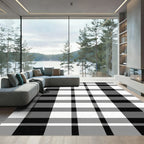 Bold Black White Plaid Overlay Rug