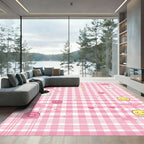 Pink Gingham Smiley Hearts Stars Rug