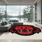 Bold Red Lion Head Graphic Rug