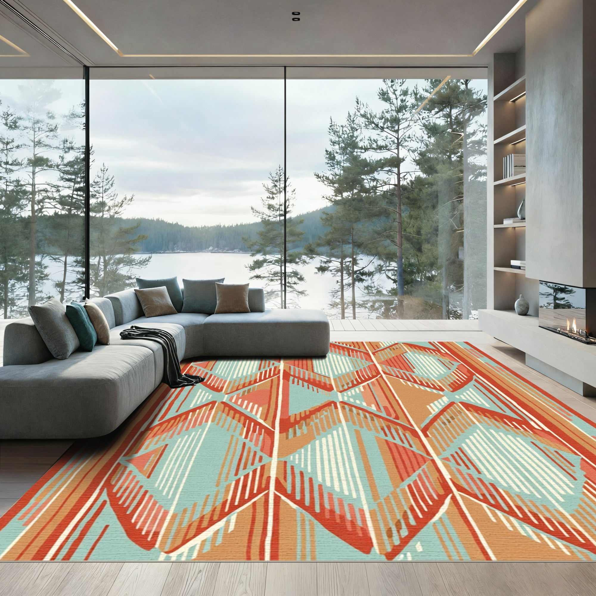 Terra Cotta Teal Diamond Stripe Rug