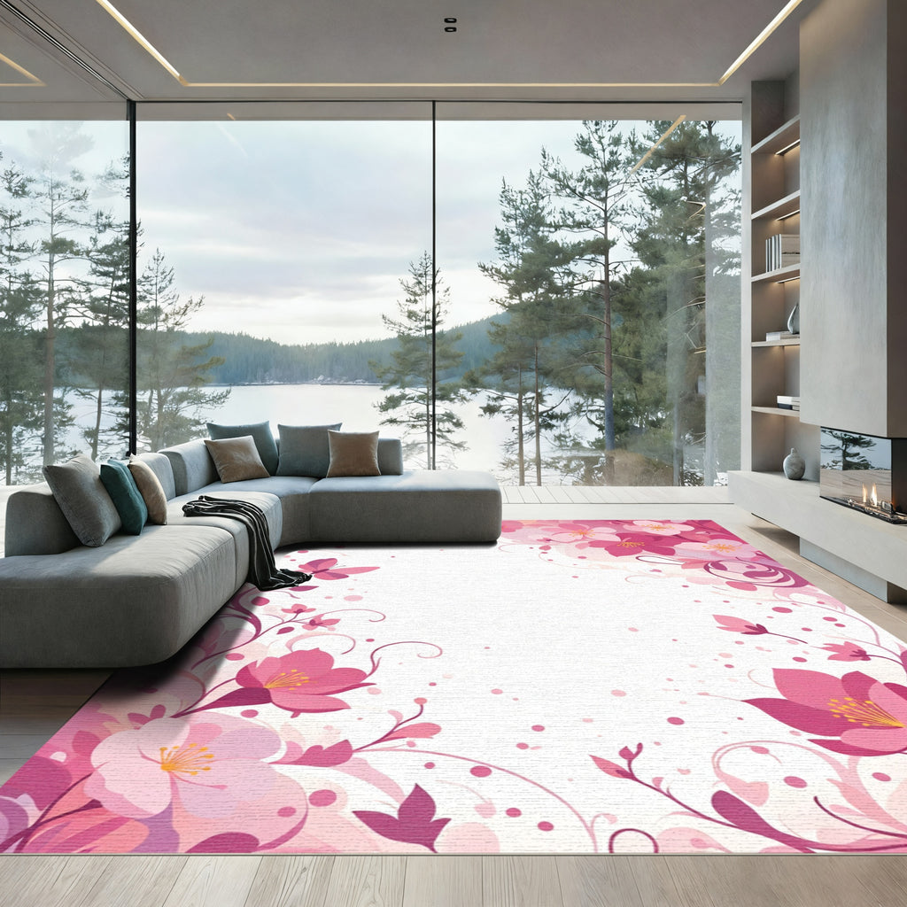 Pink Cherry Blossom Butterfly Garden Rug