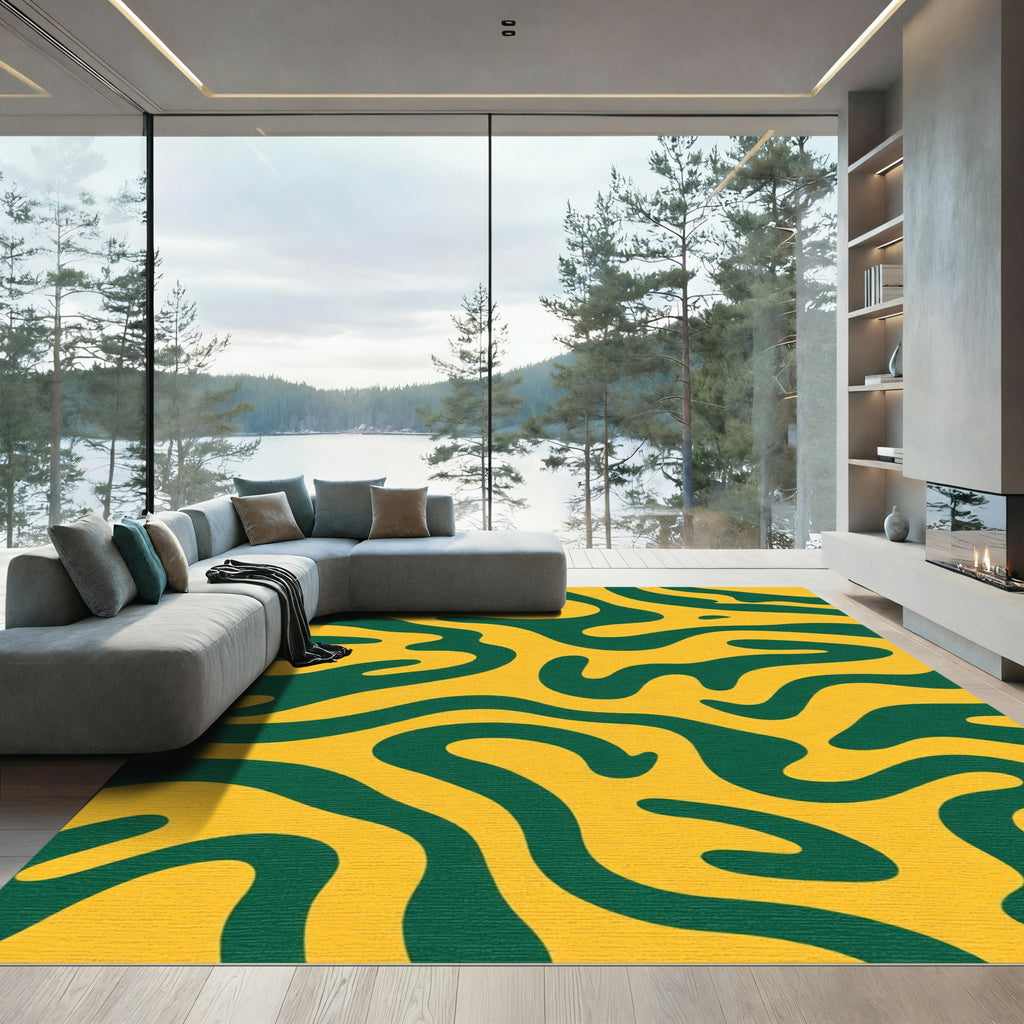 Gold Green Organic Wave Rug