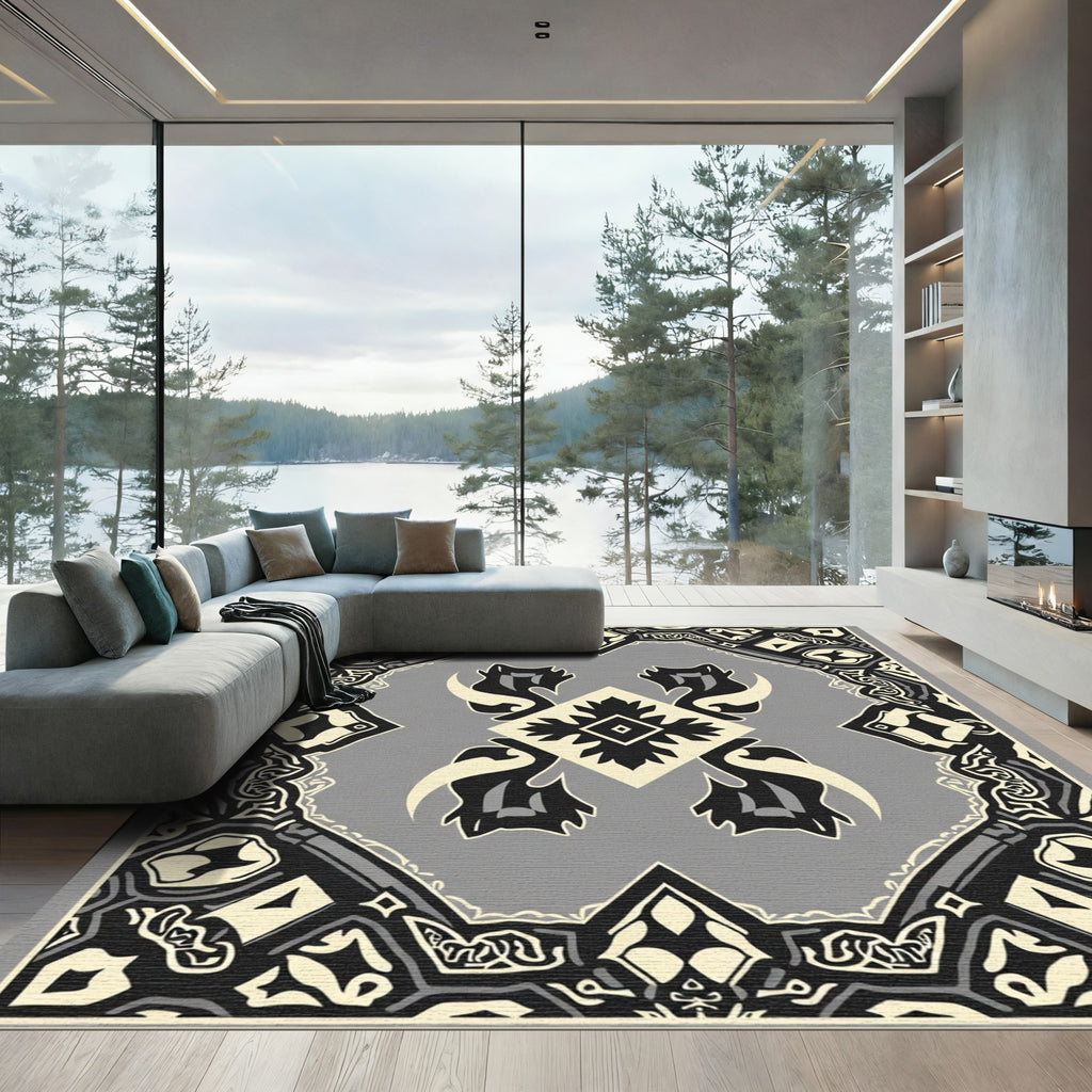 Monochromatic Geometric Medallion Ivory Rug