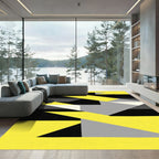 Abstract Yellow Black Slate Geometric Angles Rug