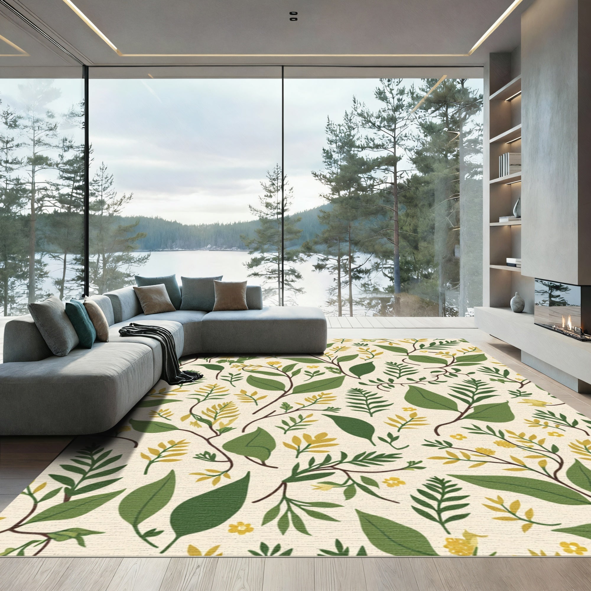 Botanical Branches Yellow Floral Rug